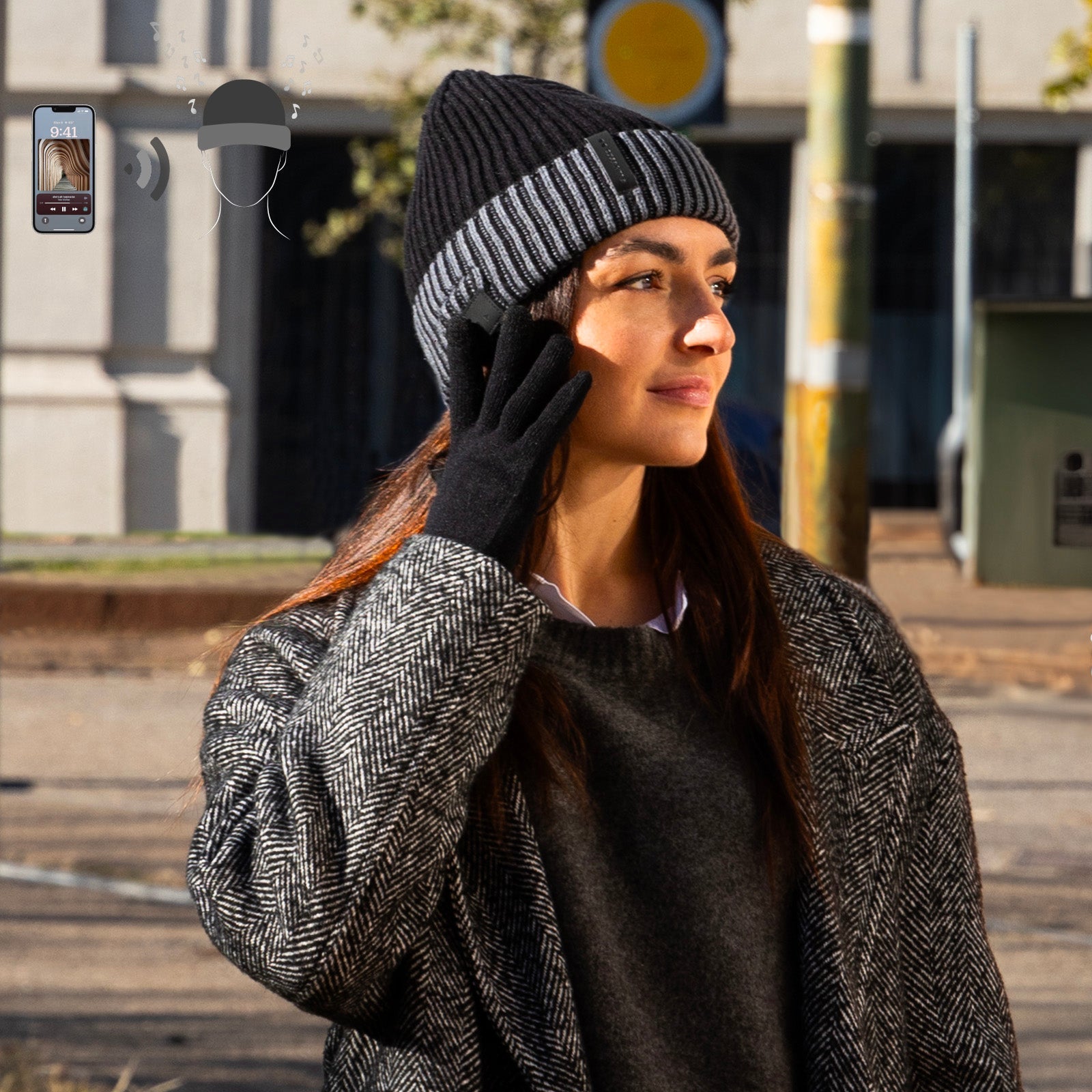 Gorro de invierno con auriculares inalámbricos integrados